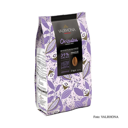Valrhona Orizaba Lactée Grand Cru, Vollmich couverture, Callets, 39% cacao, 3 kg - couverture de chocolat au lait de haute qualité avec 39% de cacao, sous forme de callets pratiques, idéale pour une utilisation professionnelle.