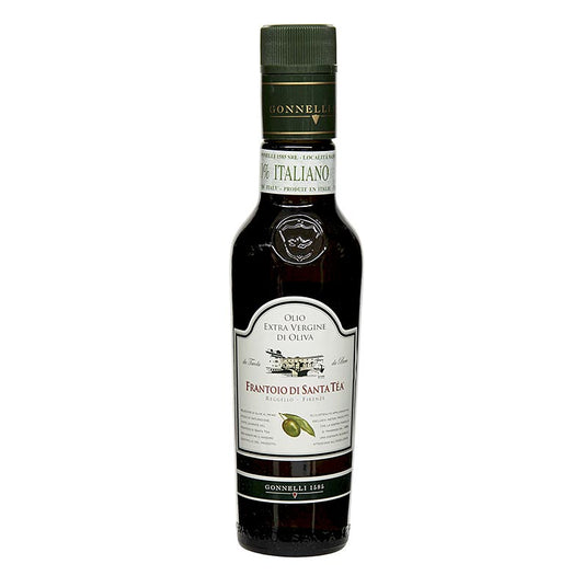 Bouteille de 250 ml avec l'huile d'olive extra vierge Santa Tea Gonnelli Fruttato Intenso à base d'olives vertes