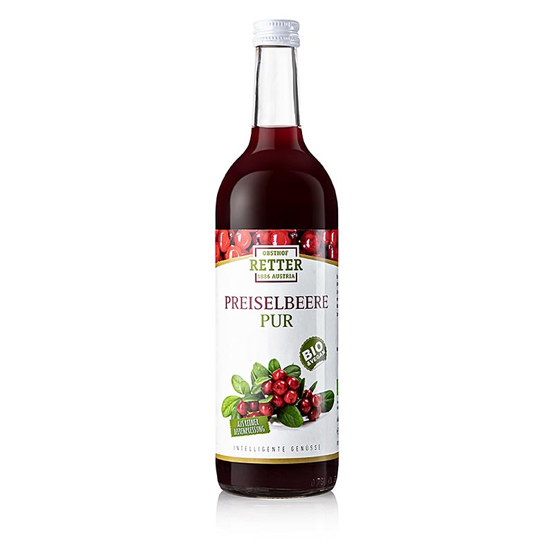 Jus de canneberge biologique de Obsthof Retter, 100% pur jus dans une bouteille de 750 ml