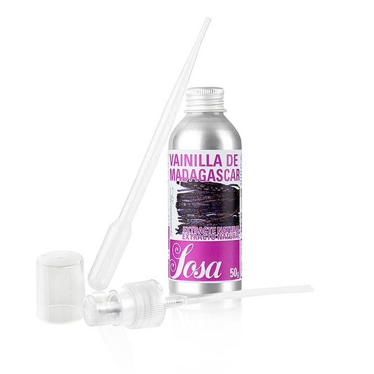 Arôme naturel de vanille de Madagascar, liquide, 50 g - illustration du produit dans le flacon d'arôme de vanille liquide de Madagascar