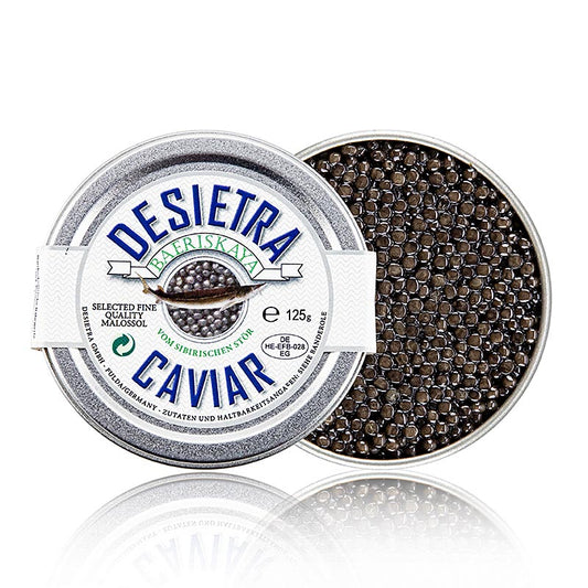 Desietra Baeriskaya caviar (Acipenser baerii), aquaculture Allemagne, 125 g - Caviar d'esturgeon Baerii d'Allemagne issu de l'aquaculture durable en paquet de 125 g