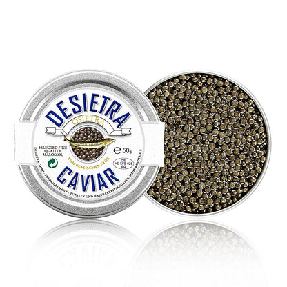 Caviar Desietra Osietra (Acipenser gueldenstaedtii) issu de l'aquaculture en Allemagne, 50g