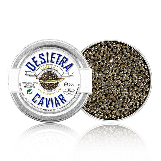 Caviar Desietra Osietra (Acipenser gueldenstaedtii) issu de l'aquaculture en Allemagne, 50g