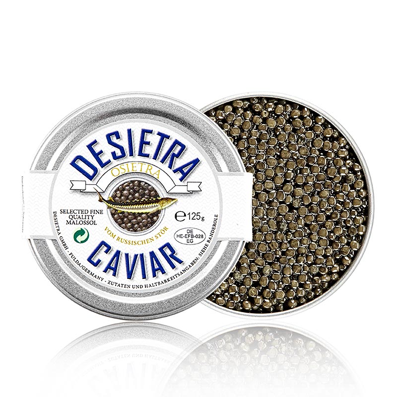 Caviar d'esturgeon Premium Desietra Osietra d'Acipenser gueldenstaedtii, produit de manière durable en Allemagne, 125 grammes