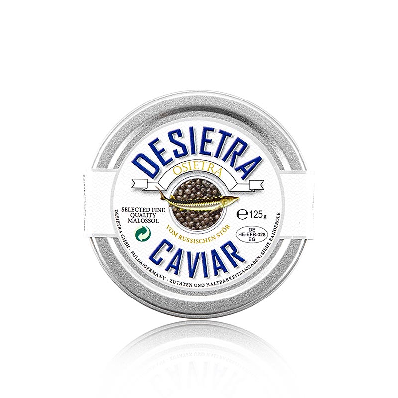 Luxueux caviar Desietra Osietra de 125 g provenant d'Acipenser gueldenstaedtii dans l'aquaculture allemande
