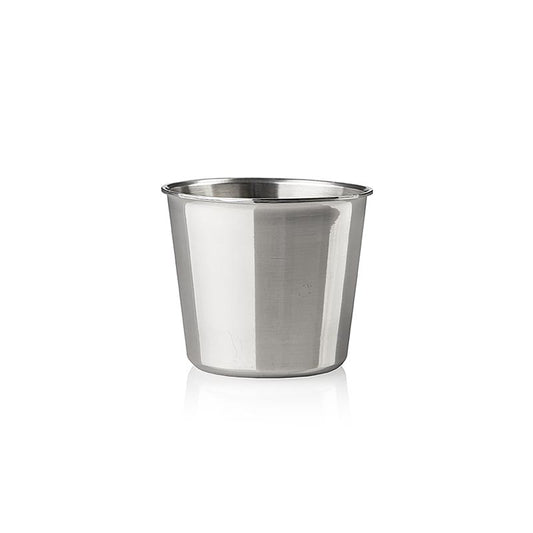 Moule à crème caramel Dariole deBUYER en acier inoxydable, d'un diamètre de 5,5 cm, d'une hauteur de 5,3 cm et d'une capacité de 140 ml, disponible en emballage individuel.