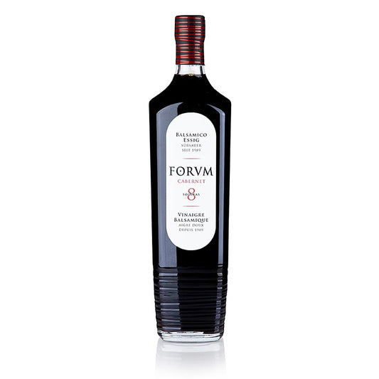 Photo d'une bouteille de vinaigre de Cabernet Sauvignon, vieilli en fûts de bois, d'une acidité de 6,5%, de la marque FORVM, 1 litre