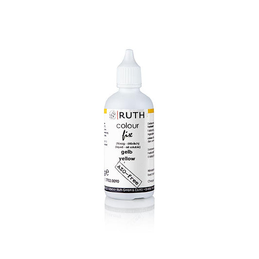 Colorant alimentaire liquide jaune de marque Ruth, 7702, pesant 90 grammes