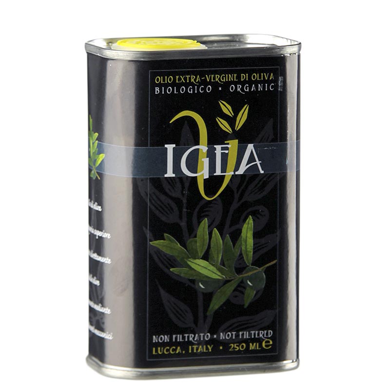 Bouteille biologique de 250 ml d'huile d'olive extra vierge de première pression à froid Igea de Ponte del Giglio, Villa Igea, avec texte alt SEO-friendly pour l'image du produit