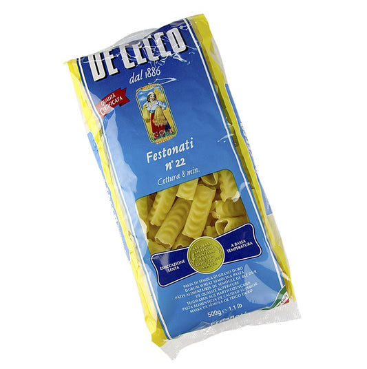 De Cecco Festonati, n° 22, 500 g, de délicieuses pâtes en forme de petits rubans, parfaites pour contenir la sauce et donner de la texture aux plats.