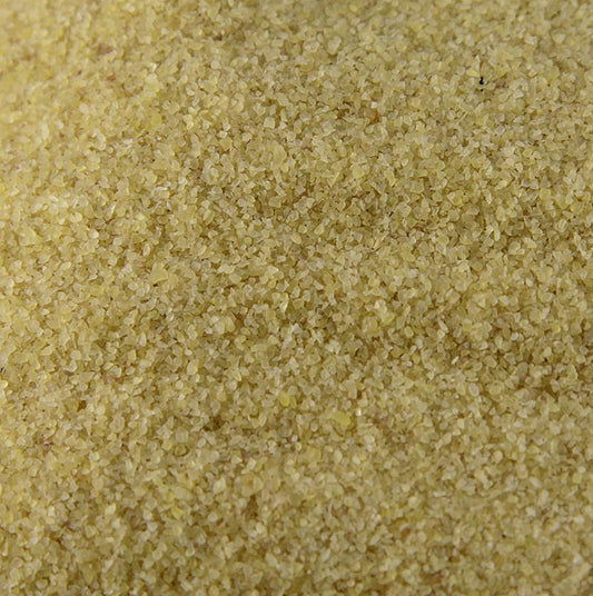 Bulgur, de couleur claire - grains de blé décortiqués et cuits à la vapeur, fin, 25 kg - Photo d'un paquet de 25 kg de bulgur, de couleur claire, grains de blé décortiqués et cuits à la vapeur, de texture fine.