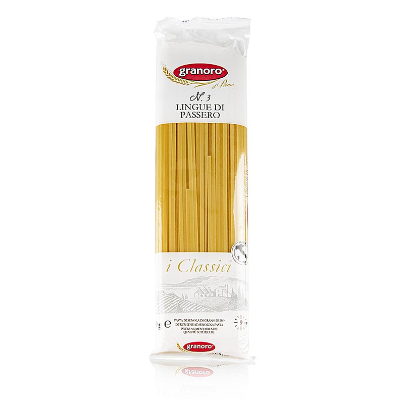 Granoro Lingue di Passero, tagliatelle, 3mm, no3, 12 kg, 24 x 500g - pâtes longues et fines de 3mm d'épaisseur, emballées en 24 paquets de 500g chacun