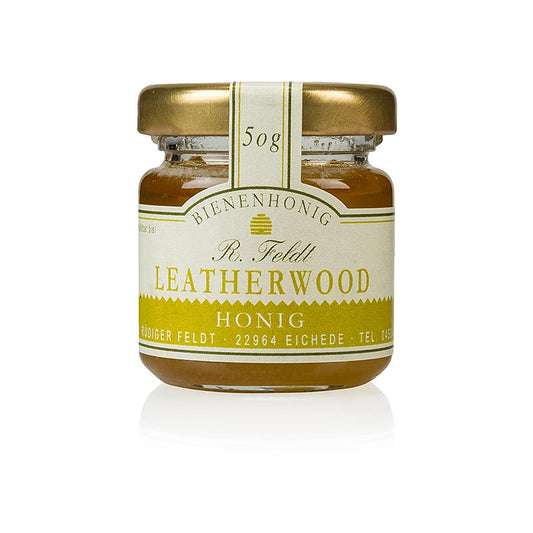 Miel de Leatherwood de Tasmanie, de couleur brun clair et de texture crémeuse, très savoureux, conditionné en pot de 50 g.