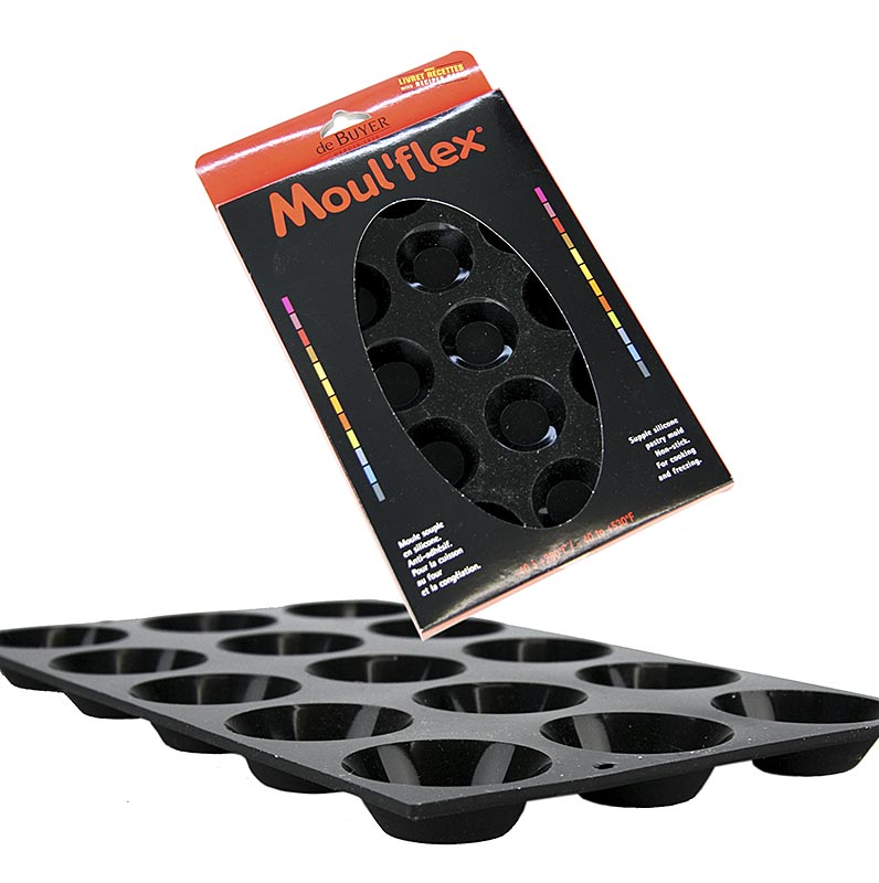 deBUYER Moul'flex moule à pâtisserie présentant 15 mini gâteaux ronds, d'un diamètre de 45 mm et d'une hauteur de 10mm, mesurant 175x30cm, parfait pour la cuisson de délicieuses petites pâtisseries et desserts, disponible en 1 pièce