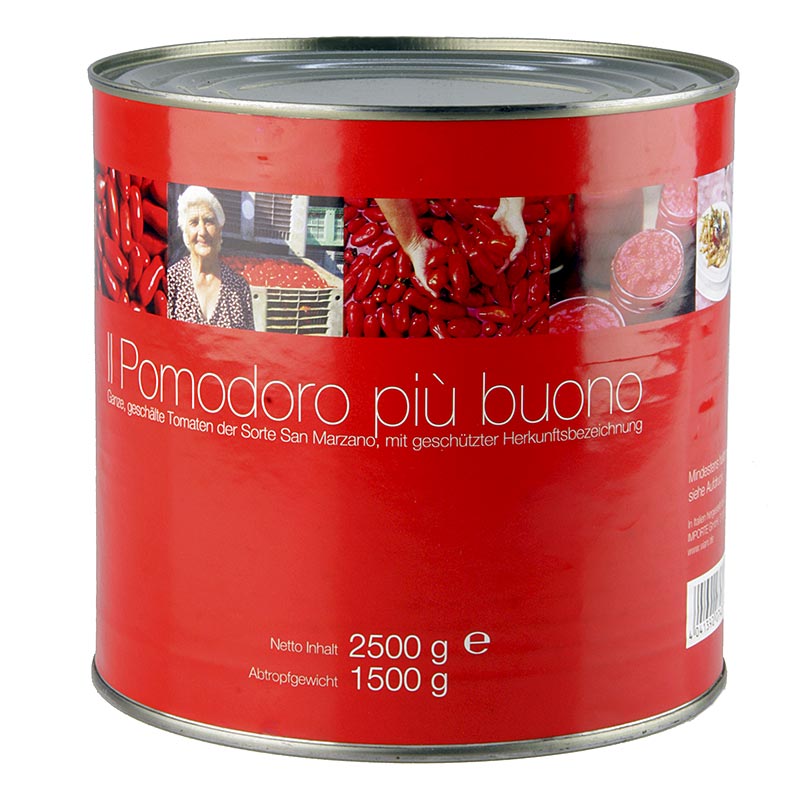 Tomates rouges San Marzano de Campanie, Italie, pelées et conditionnées en paquet de 2,5 kg