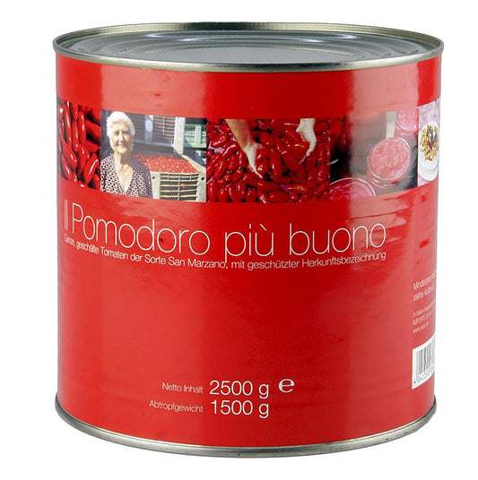Tomates rouges San Marzano de Campanie, Italie, pelées et conditionnées en paquet de 2,5 kg