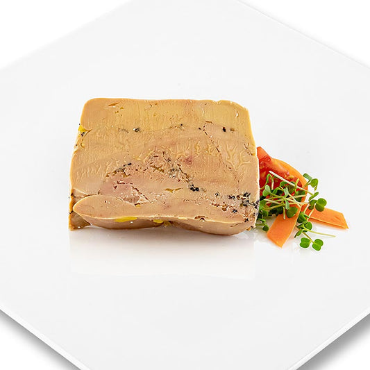 Une image d'un étage de foie de canard de 500 g au champagne, au Sarawak et au poivre de Maniguette de Rougié