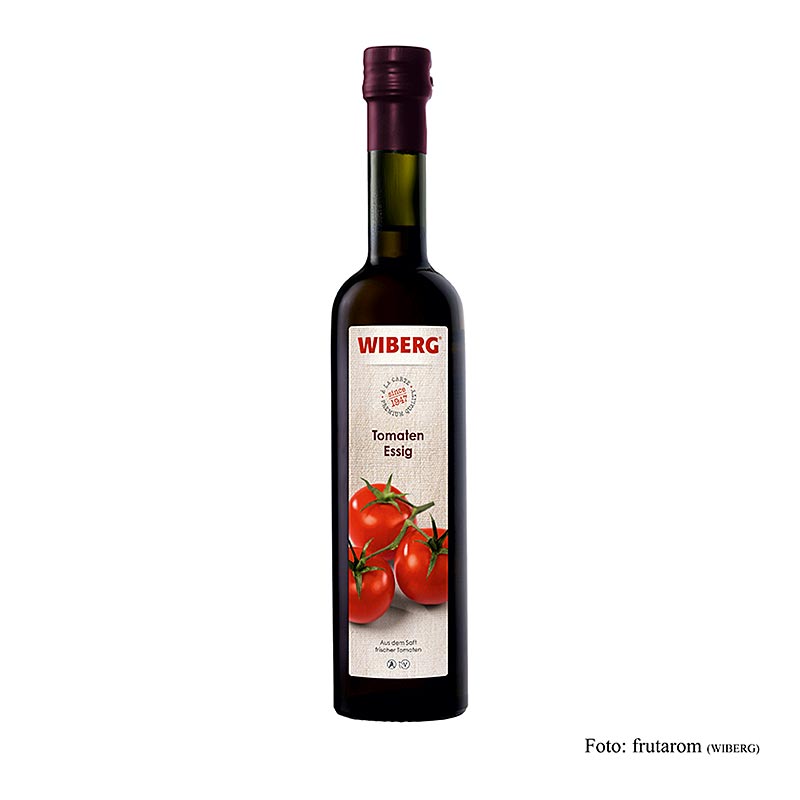 Bouteille de 500 ml de vinaigre de tomate Wiberg à base de jus de tomate frais, acidité 5%.