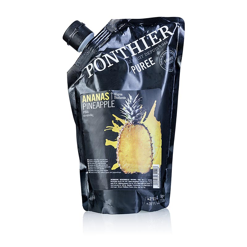 Purée d'ananas avec sucre ajouté, conditionnée en sac de 1 kg