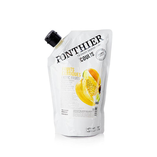 Coulis / Sauce - Fruits exotiques, avec sucre, 1 kg - Un kilogramme de coulis ou de sauce de fruits exotiques avec du sucre ajouté, parfait pour divers plats