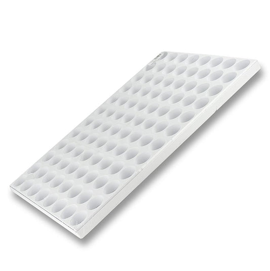 Plateau plastique multiforme pour 96 mini gâteaux de 40 mm de diamètre, dimensions 40x60 cm, adapté à la présentation de délicieux petits fours.