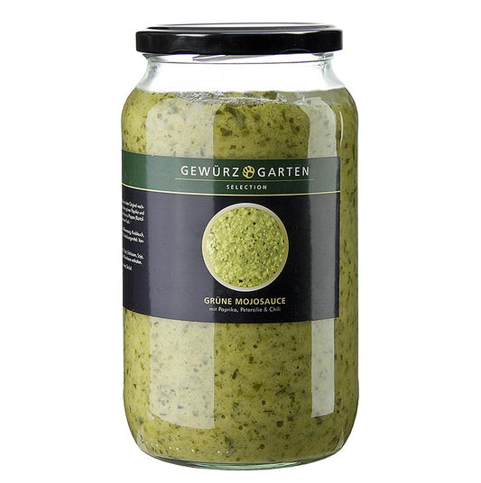 Herb Garden Sauce mojo verte, avec paprika, piment et feuille de persil, 900 ml - Une bouteille de 900 ml de sauce mojo verte aromatisée au paprika, au piment et à la feuille de persil.