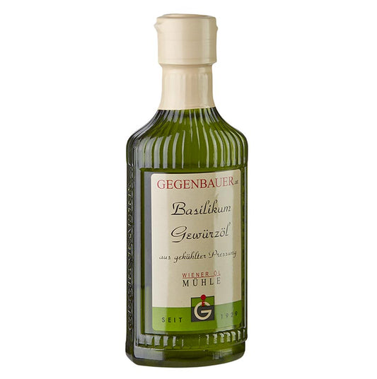 Huile épicée au basilic à base d'huile de graines de tournesol, en flacon de 250 ml