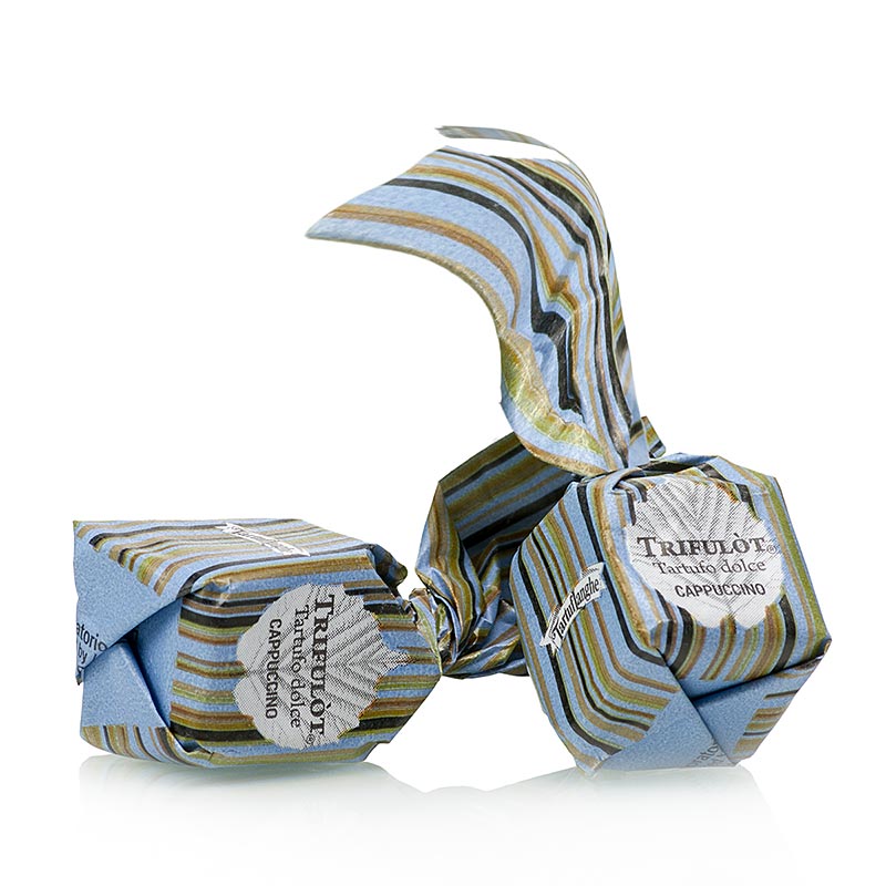 Mini chocolats aux truffes Tartuflanghe - Dolce d'Alba, cappuccino/fèves de cacao, env. 7g, bleu clair, 1 kg - de délicieux chocolats aux truffes italiens dans un emballage bleu clair, parfaits comme petite gâterie, 1 kg