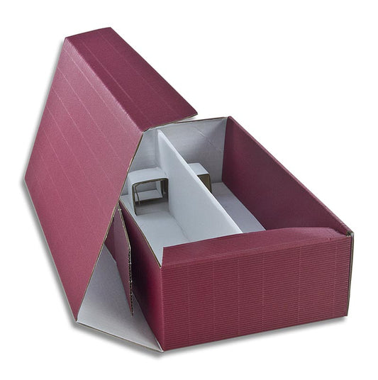Coffret de présentation pour 2 bouteilles de 0,75 l dans un emballage de couleur bordeaux
