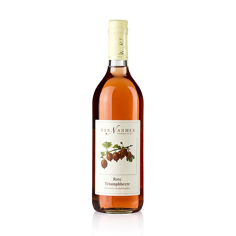 Van Nahmen - Jus de baies rouges de triomphe (groseilles à maquereau), 65% de jus direct, 750 ml - Une bouteille de 750 ml de jus de baies rouges de triomphe de haute qualité, pur et savoureux.