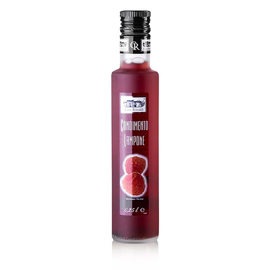 Bouteille de 250 ml de vinaigre de framboise Casa Rinaldi, vinaigre de vin rouge au jus de framboise, 6% d'acidité