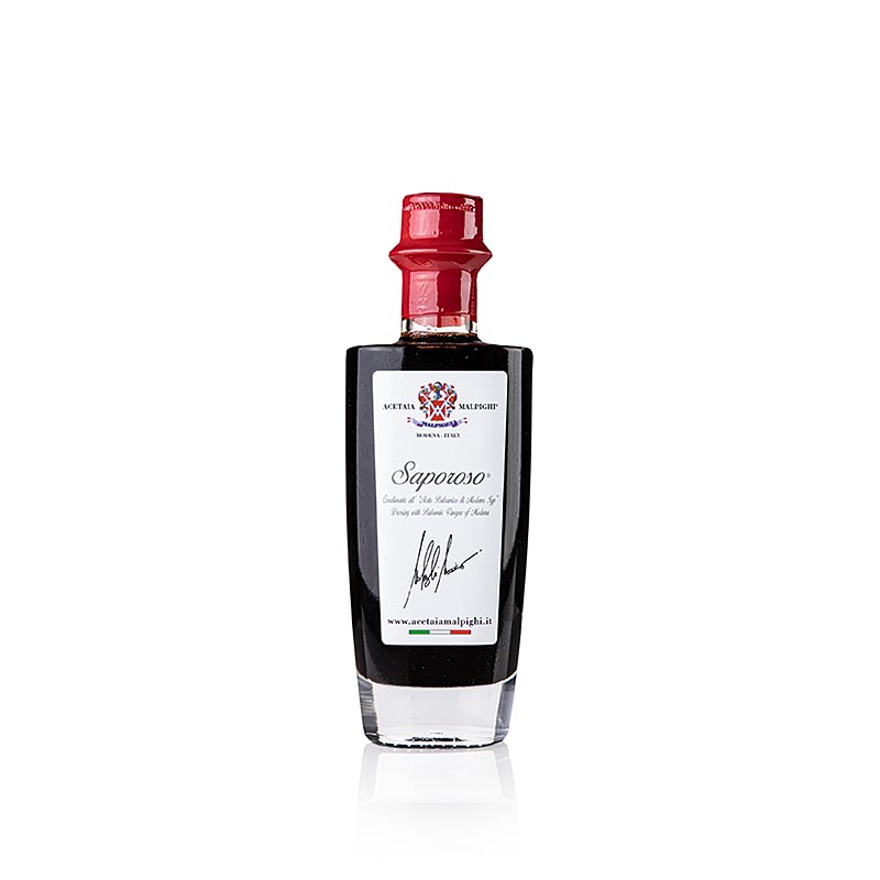 Balsamique Saporoso de Malpighi, vieilli pendant 6 ans dans un fût de chêne et d'acacia, contenant 100 ml.