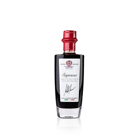 Balsamique Saporoso de Malpighi, vieilli pendant 6 ans dans un fût de chêne et d'acacia, contenant 100 ml.