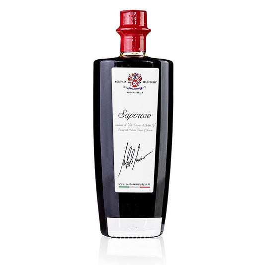 Balsamique Saporoso, 6 ans d'affinage en fûts de chêne et d'acacia, Malpighi, 500 ml - un délicieux vinaigre balsamique italien de haute qualité.
