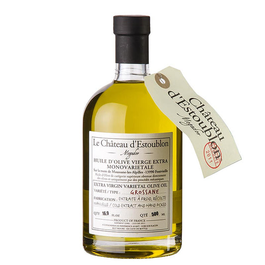Huile d'olive vierge extra, issue d'olives Grossane, Château d'Estoublon, 500 ml - Huile d'olive de première qualité issue des meilleures olives