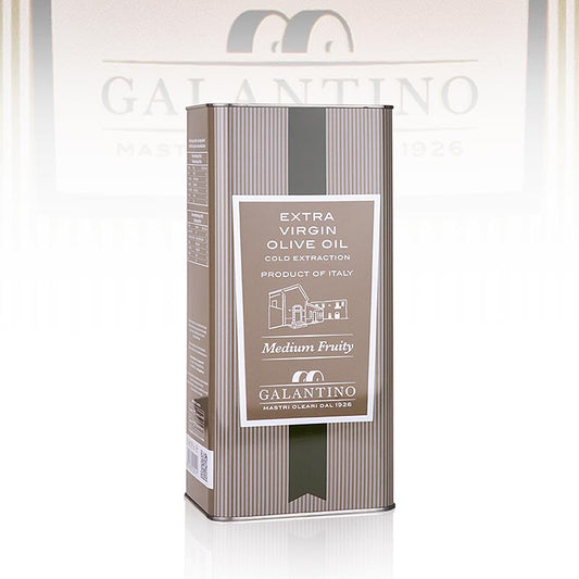 Huile d'olive vierge extra, Galantino Il Frantoio, au goût légèrement fruité, en bouteille de 5 litres.