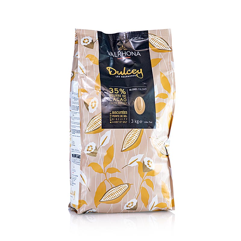 Valrhona Dulcey, couverture blonde, Callets, 35% de cacao, 3 kg - Chocolat belge crémeux et soyeux pour la pâtisserie et la décoration