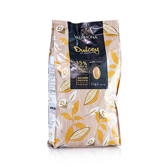 Valrhona Dulcey, couverture blonde, Callets, 35% de cacao, 3 kg - Chocolat belge crémeux et soyeux pour la pâtisserie et la décoration