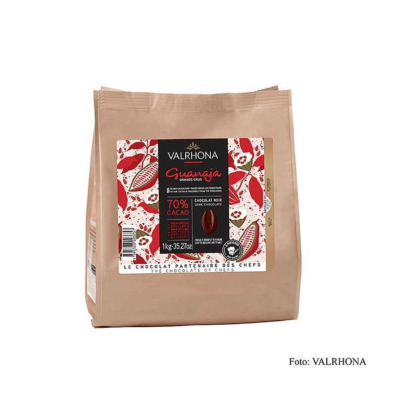 Valrhona Guanaja Grand Cru couverture noire Callets avec 70% de cacao, 1 kg, idéal pour la fabrication de délicieux produits chocolatés