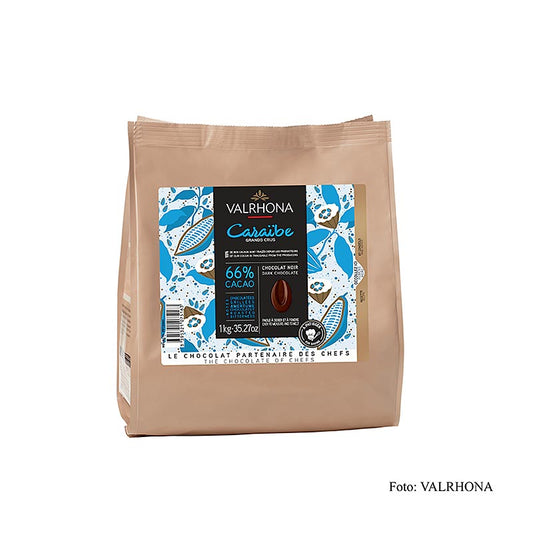 Valrhona Pur Caraibe Grand Cru, couverture noire, Callets, 66% de cacao, 1 kg - un chocolat de qualité supérieure pour les pâtissiers et chocolatiers professionnels