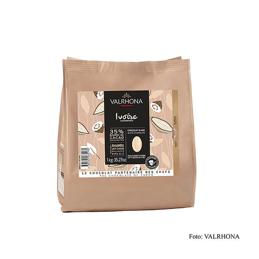 Valrhona Ivoire, couverture blanche, callets, 35% de beurre de cacao, 1 kg - chocolat belge de haute qualité pour pâtisseries et desserts