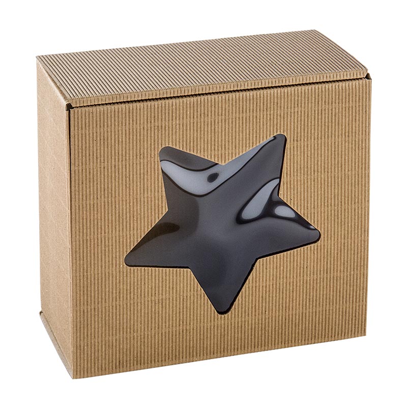 Boîte cadeau à fenêtre Star, naturel, 200x200x100mm, 1 st - Boîte cadeau en carton durable avec fenêtre transparente et design en forme d'étoile, idéale pour présenter des cadeaux et des produits.