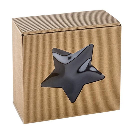 Boîte cadeau à fenêtre Star, naturel, 200x200x100mm, 1 st - Boîte cadeau en carton durable avec fenêtre transparente et design en forme d'étoile, idéale pour présenter des cadeaux et des produits.