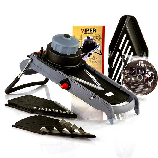 deBUYER Mandoline Viper, acier inoxydable, avec lame lisse et ondulée, Julienne 4+10mm, 1 pièce, outil de cuisine pour couper les fruits et légumes