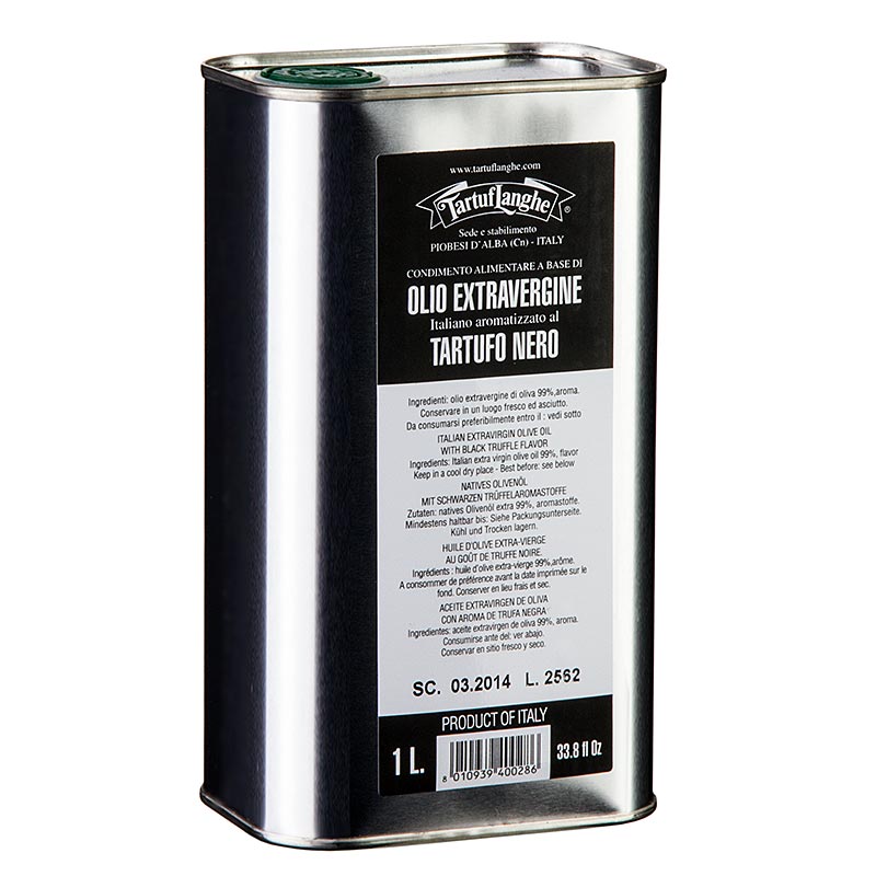 Tartuflanghe Huile d'olive extra vierge au goût de truffe noire (huile de truffe) 1 l - Huile de truffe de première qualité à base d'olives vierges, au riche goût de truffe noire, idéale pour rehausser le goût de vos plats.
