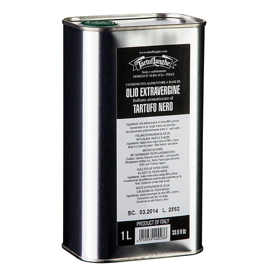 Tartuflanghe Huile d'olive extra vierge au goût de truffe noire (huile de truffe) 1 l - Huile de truffe de première qualité à base d'olives vierges, au riche goût de truffe noire, idéale pour rehausser le goût de vos plats.