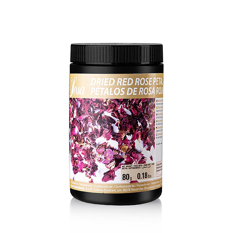 Pétales de rose secs de Sosa, non confits, en paquet de 80 g