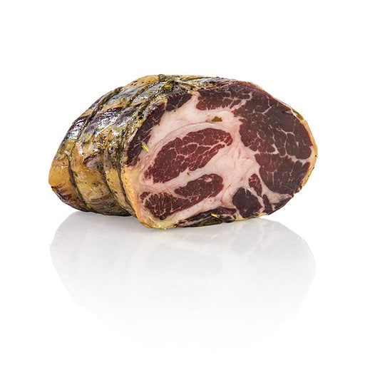 Coppa/cou de porc, porc laineux Mangalitza, environ 700 g - viande de porc assaisonnée et séchée de manière artisanale, idéale pour les planches de charcuterie