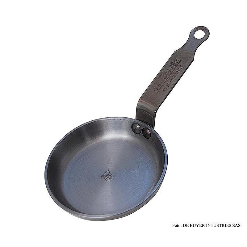 DeBUYER Mineral B Poêle en fer élémentaire pour blinis ø 12cm, 2.5cm de haut, 1 pièce - idéal pour la cuisson de petits blinis de 12cm de diamètre et 2.5cm de haut