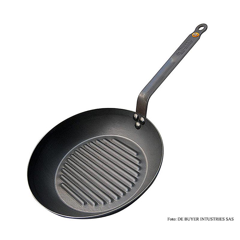 deBUYER Mineral B Poêle en fer élémentaire avec base grill, adaptée à l'induction, construction robuste, parfaite pour la préparation de plats grillés